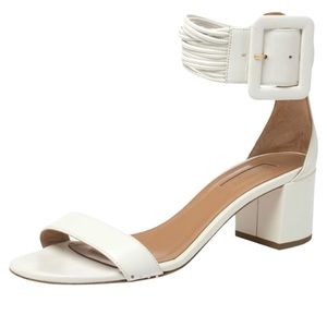 Aquazzura Firenze Casablanca Large Buckle Low Block Heel White 8.5